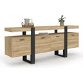 Buffet enfilade XXL 200 cm avec quatre portes, niche ouverte et finition bois noir