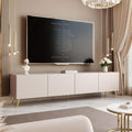 Support TV mural avec eclairage LED et quatre grands compartiments, finition cachemire