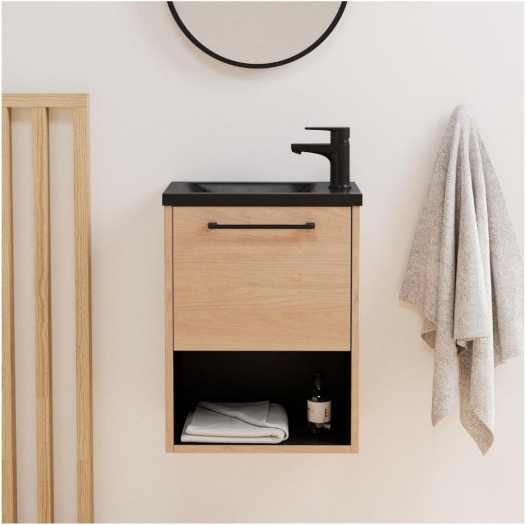 Rangements suspendus finition bois naturel
