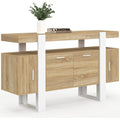 Buffet de rangement 140 cm avec quatre portes, finition bois et blanc