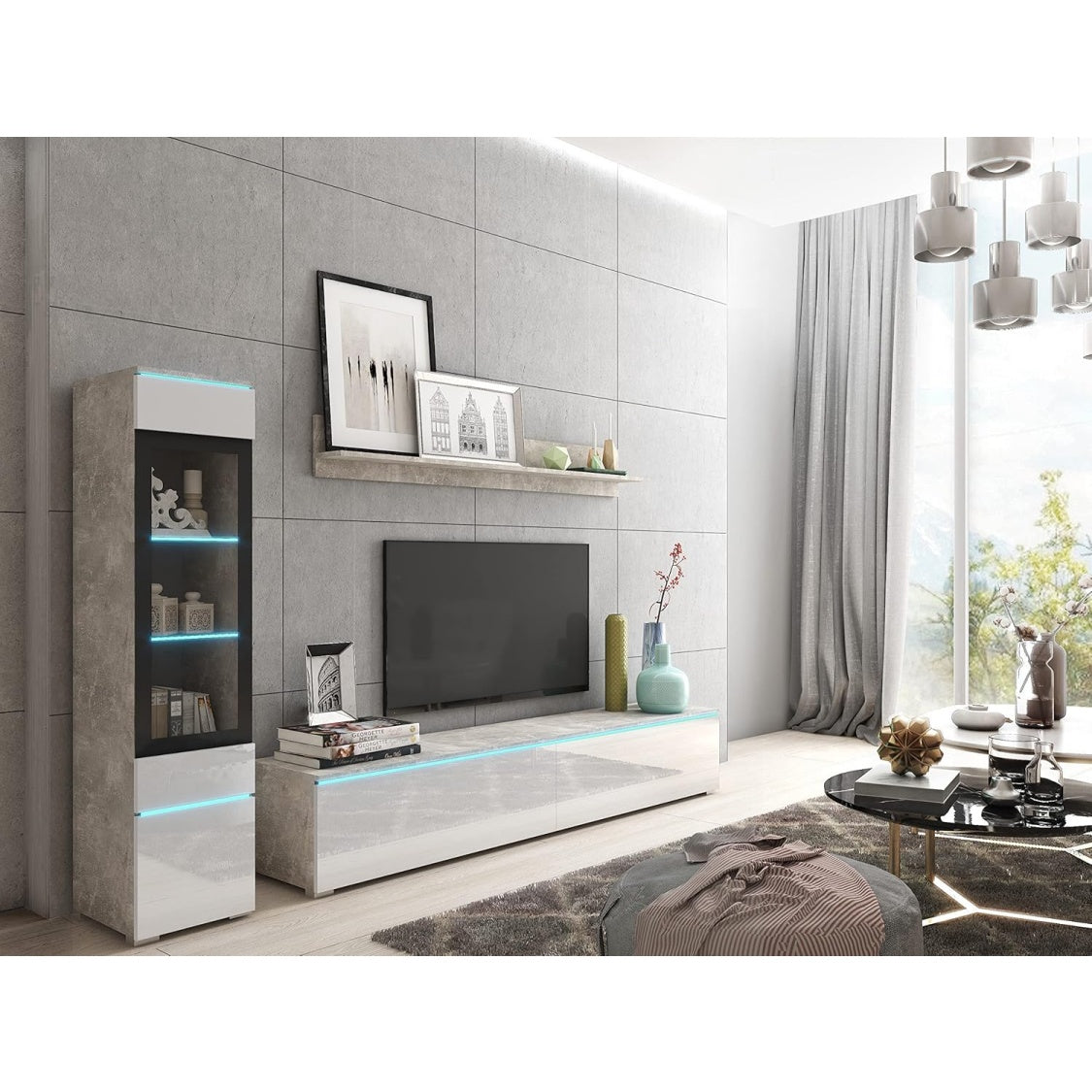 Ensemble de meubles de salon moderne avec plusieurs modules et option d'eclairage LED