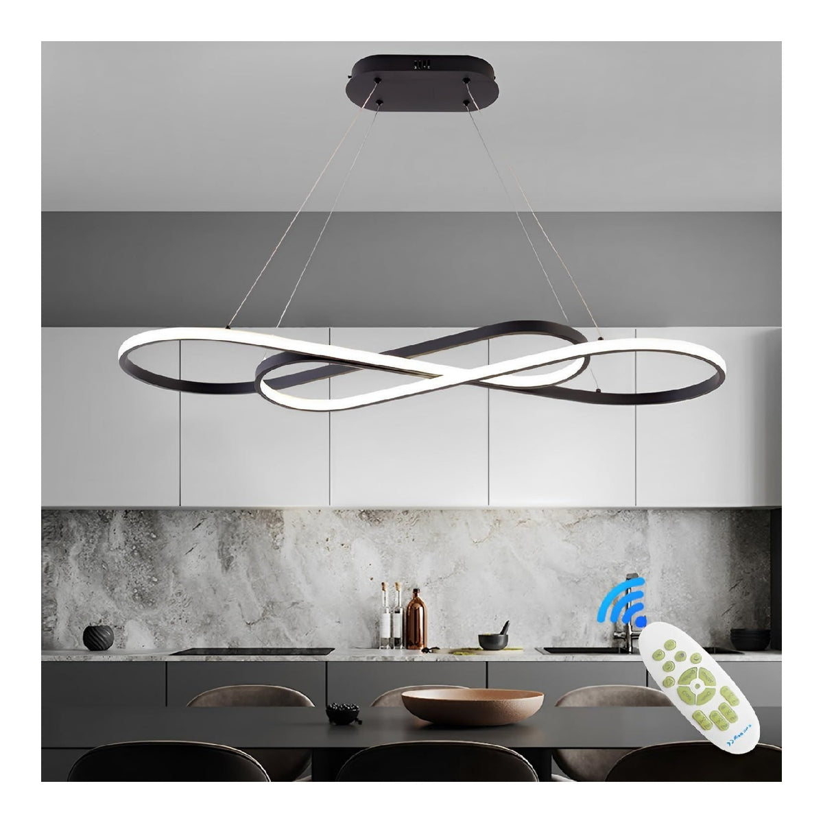 Luminaire Noir et Ambre a silhouette graphique de type suspension 57W