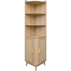 Armoire dangle en bois avec panneaux cannages, meuble de rangement boheme 40 x 40 x 172 cm