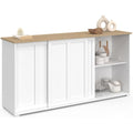 Buffet 160 cm avec 3 portes coulissantes, meuble de rangement blanc avec plateau effet bois
