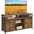 Meuble TV pour ecran jusqua 65 pouces avec etageres reglables et portes style grange, marron rustique et noir