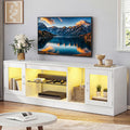 Centre TV moderne 160 cm avec eclairage RVB, vitrines, etageres ouvertes et tablette en verre reglable