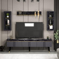 Ensemble de salon avec meuble TV trois portes et etageres murales au design moderne effet marbre