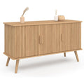 Buffet 110 cm avec 3 portes et facade effet tasseaux bois, finition chene