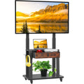 Support TV mobile sur roulettes avec tiroir en tissu et rangement, hauteur reglable pour televiseurs de 32 a 75 pouces