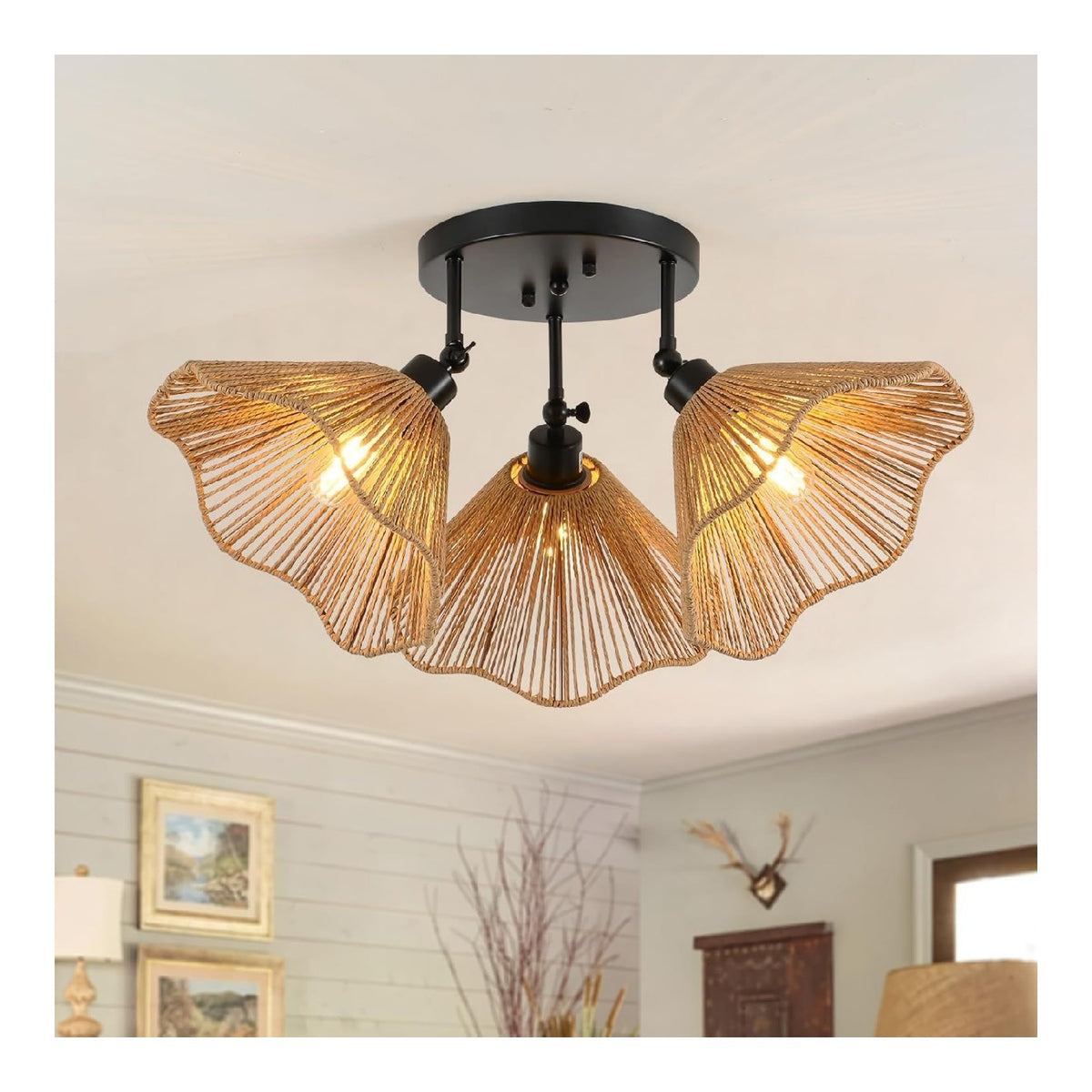 Lustre Ambre et Rouge aux lignes epurees avec eclairage confortable E27