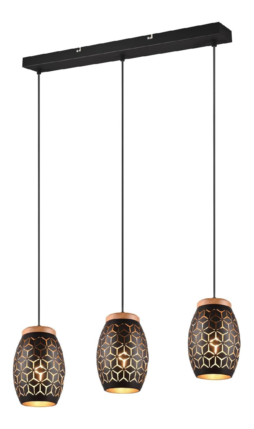 Suspension Noir et Dore aux lignes epurees avec eclairage confortable E27