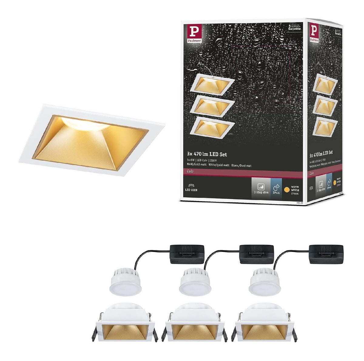 Spot de plafond Blanc et Dore au style moderne avec conception fonctionnelle IP44 2700 K
