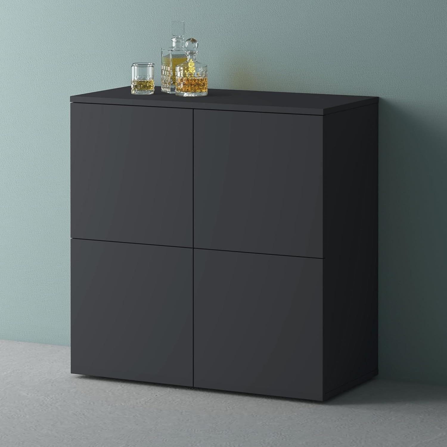 Commode compacte 76 cm finition gris noir mat pour chambre ou entree