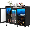 Cabinet bar avec porte en acrylique, casier a bouteilles, crochets et bande LED