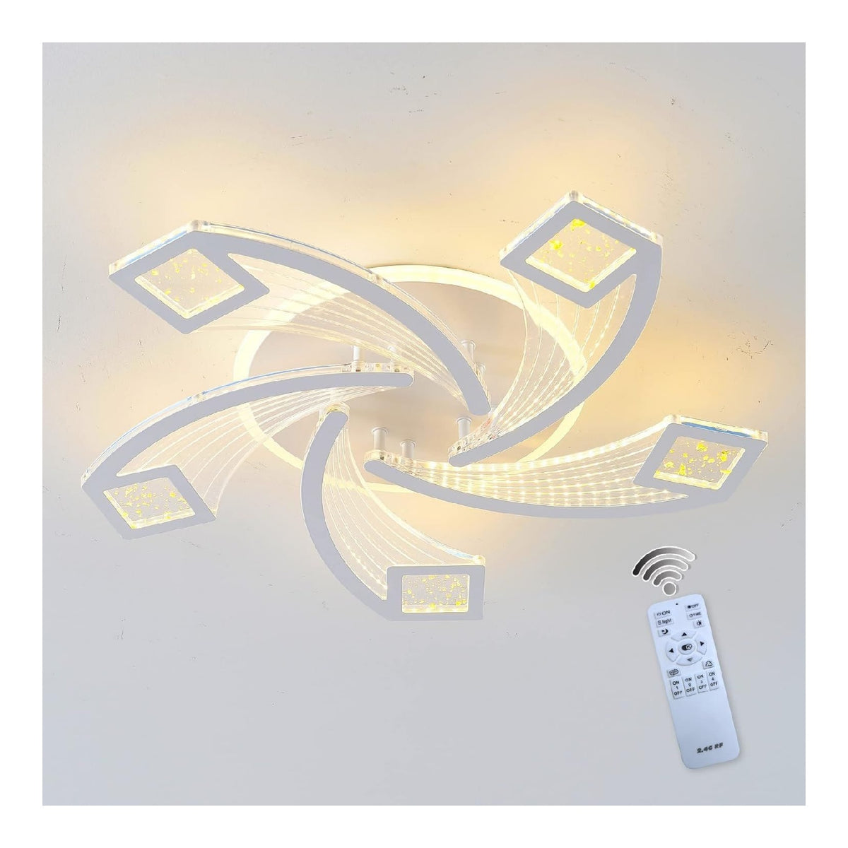 Luminaire Blanc et Ambre a silhouette graphique de type lustre 48W 6000K