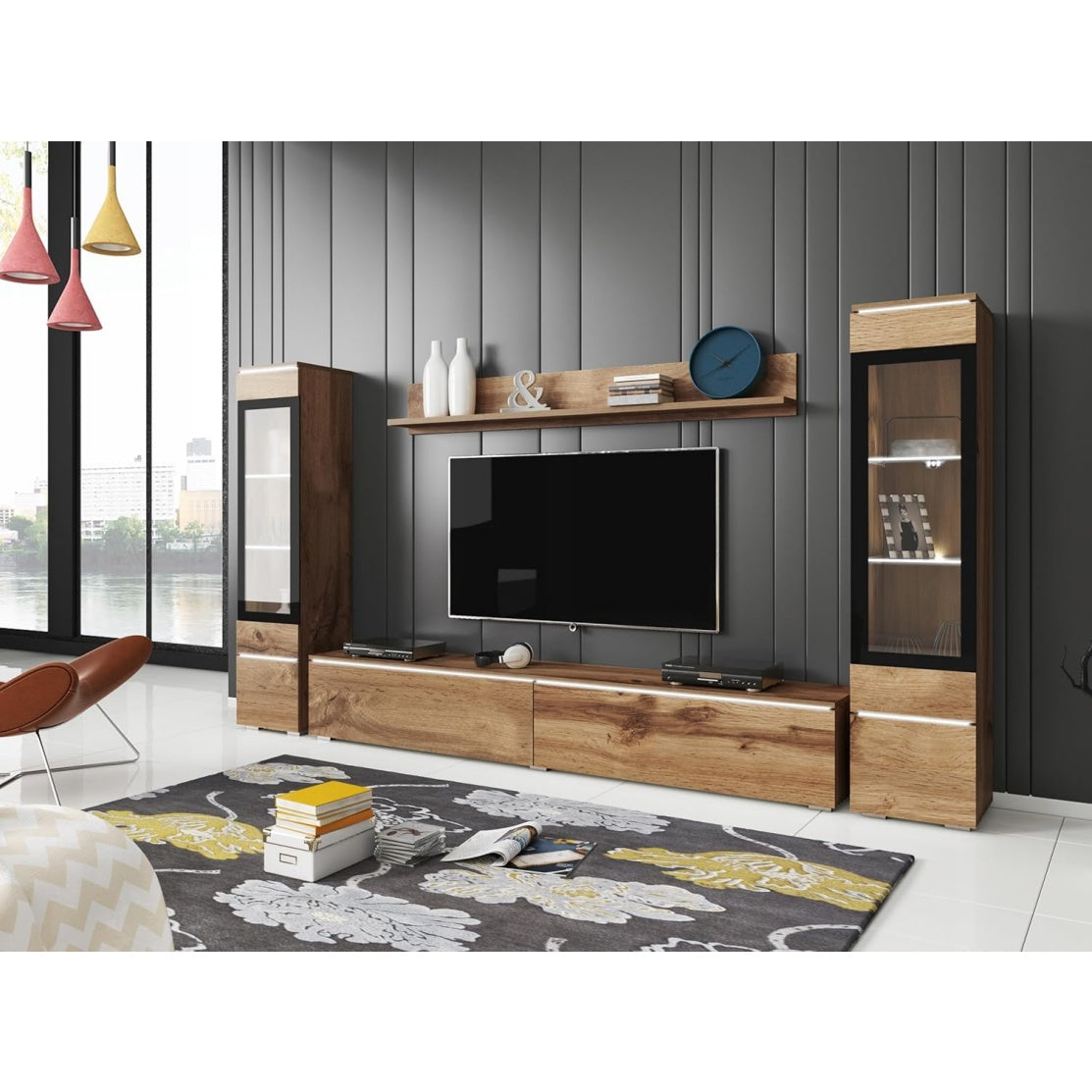 Ensemble de meubles TV 4 pieces, mobilier de salon moderne avec meuble mural
