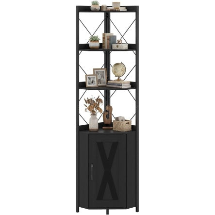 etagere d'angle 180 cm avec armoire integree, six niveaux de rangement et systeme anti basculement