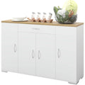 Buffet bas de cuisine blanc avec plan de travail, grand espace de rangement, 4 portes et tiroir