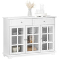 Buffet bas avec trois portes vitrees, deux tiroirs et nombreux rangements pour cuisine, entree ou salle a manger