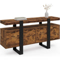 Buffet grande capacite 160 cm avec quatre portes, decor bois vieilli et structure noire