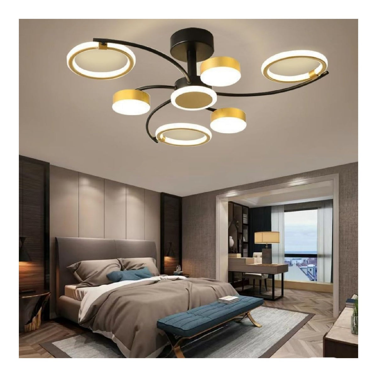 Luminaire Noir et Blanc a silhouette graphique de type lustre 68W 3000K