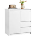 Buffet compact avec 1 porte, 2 tiroirs et etagere reglable, meuble blanc nuage 70 x 40 x 74,5 cm