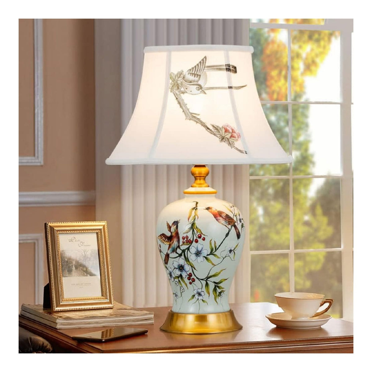 Lampe de table Blanc et Ambre a presence elegante et lumiere agreable E27