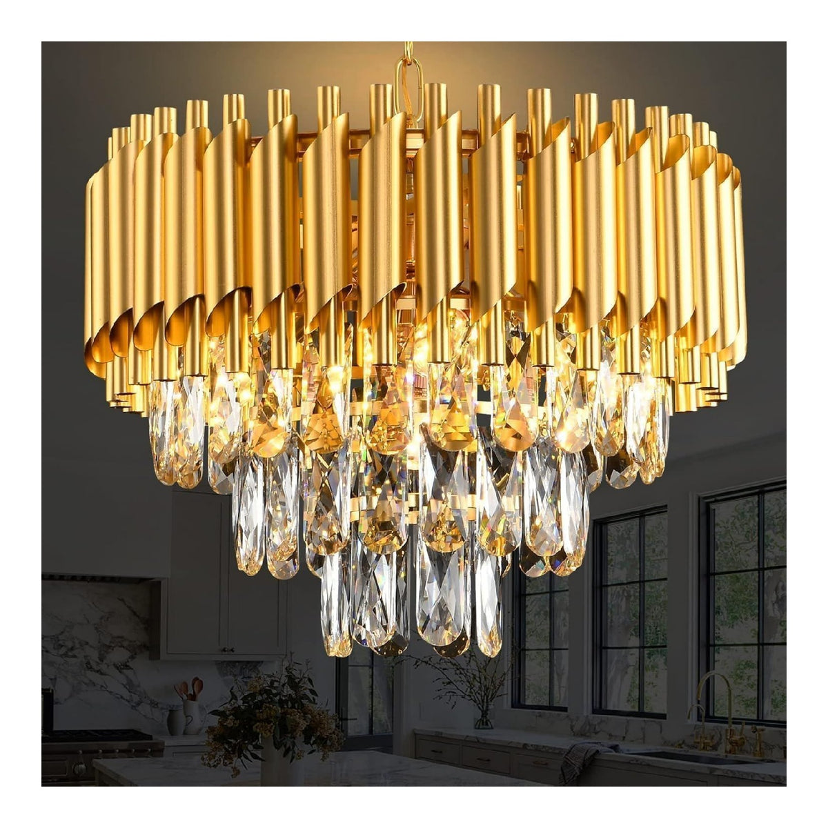 Eclairage Dore et Ambre contemporain en version lustre E14